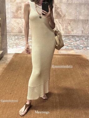 Massimo Dutti Beige Crochet Maxi Dress